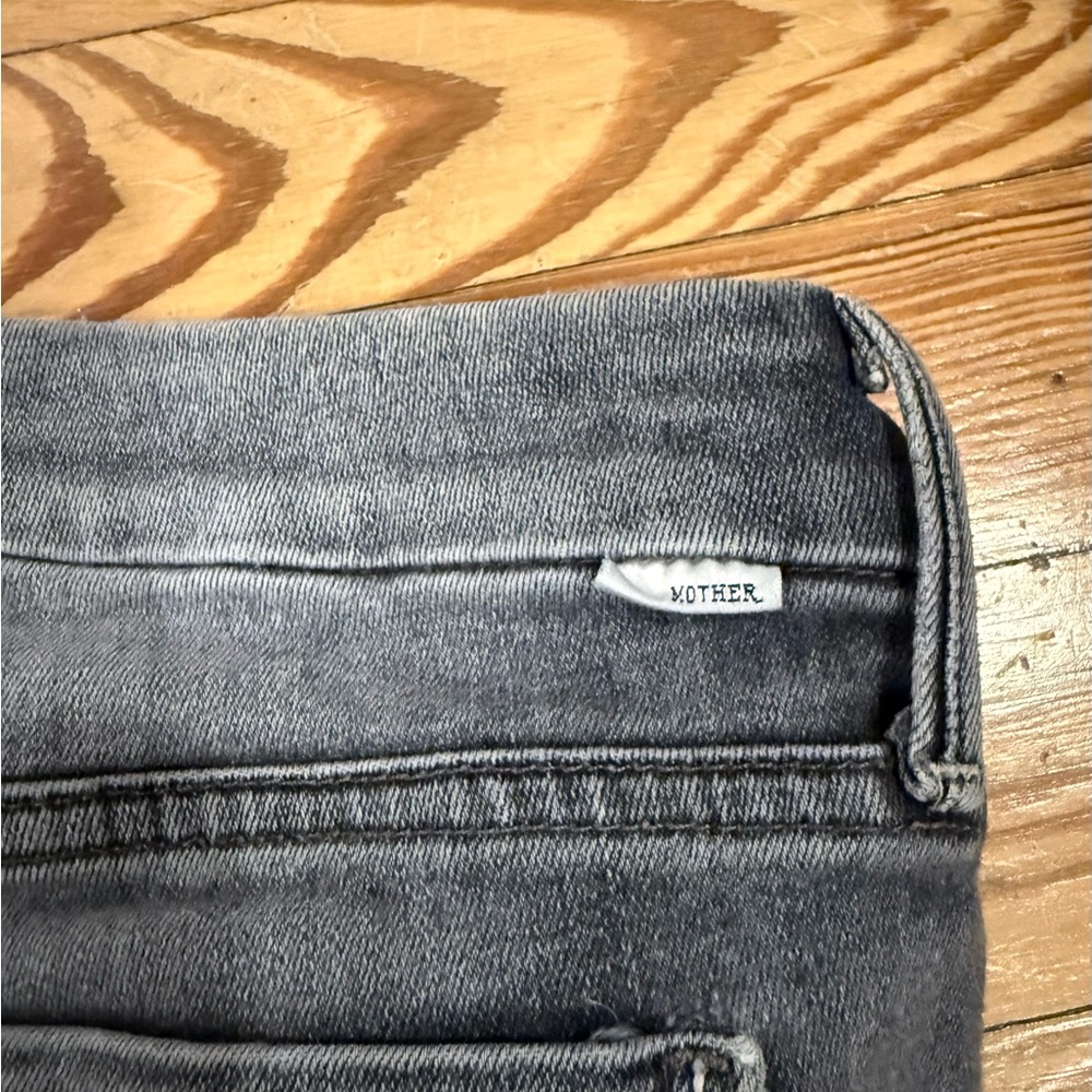 MOTHER Grayish Blue Women's Skinny Jeans, Cropped Frayed Hem - Picture 8 of 11